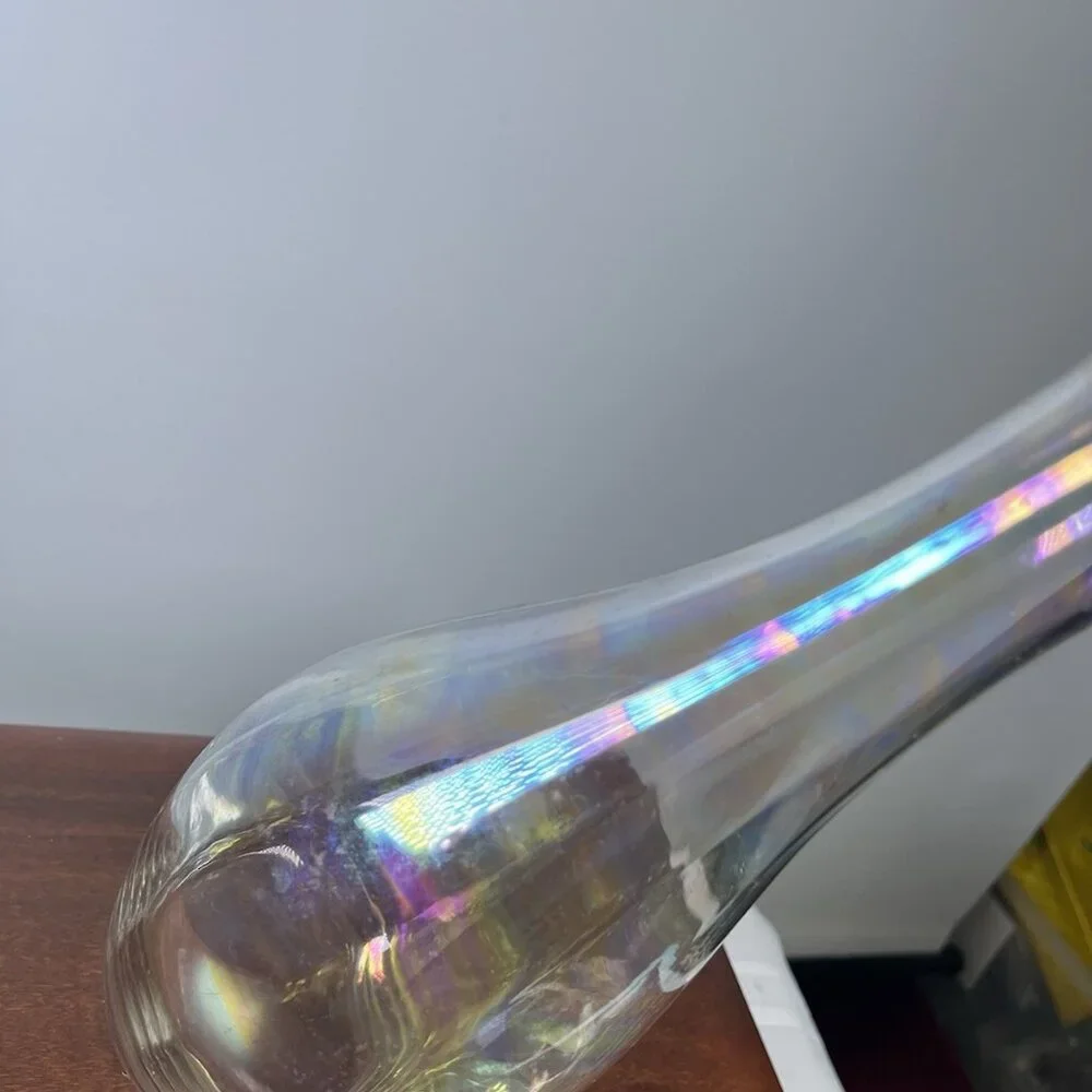 Vintage Iridescent Rainbow Handblown MCM Clear Art Glass Toscany Decanter Genie